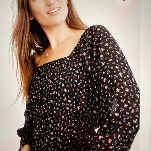 Madewell (re)sourced Georgette Lucie Bubble/sleeve Smocked Top in Stem Scatter